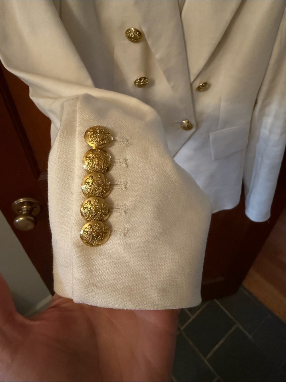 Veronica Beard White Double-Breasted Blazer with Gold Buttons - Picture 4 of 10